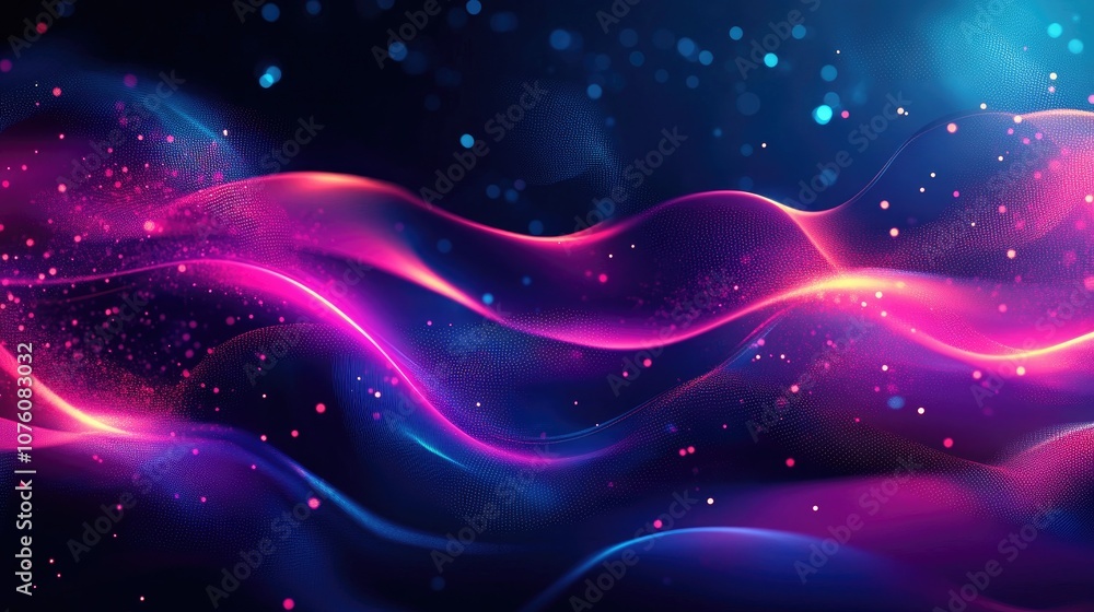 Fototapeta premium A visually stunning 3D background with abstract glowing neon lines and blurred ribbons, creating a motion-filled digital scene.