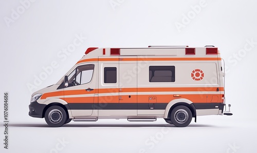 A side view of an ambulance designed for medical emergencies and patient transport. photo