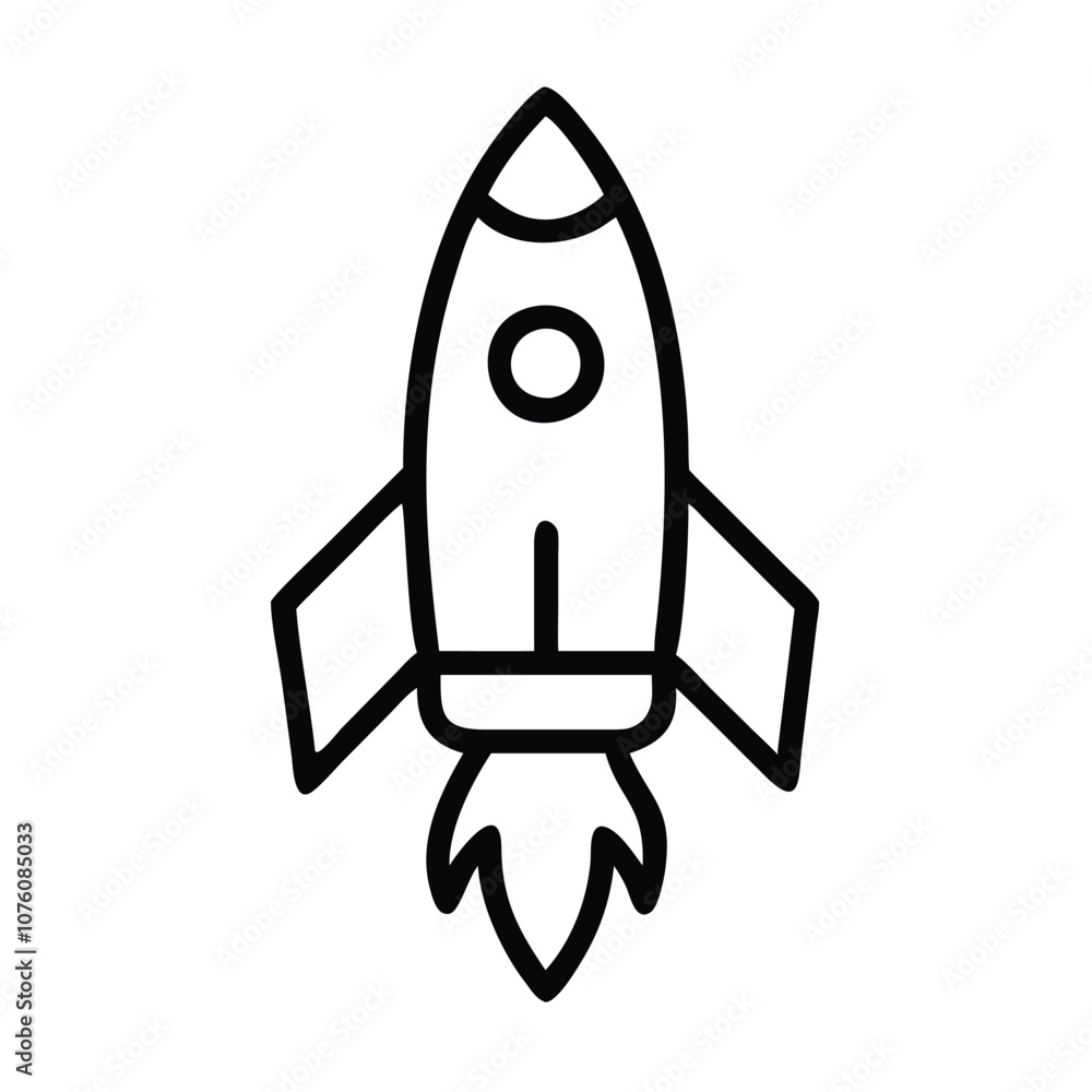 Rocket icon in black outline style, Vector illustration of a rocket with a simple black outline design, symbolizing space exploration, innovation, and startup concepts.
Rocket icon in black outline style, Vector illustration of a rocket with a simple black outline design, symbolizing space exploration, innovation, and startup concepts.
