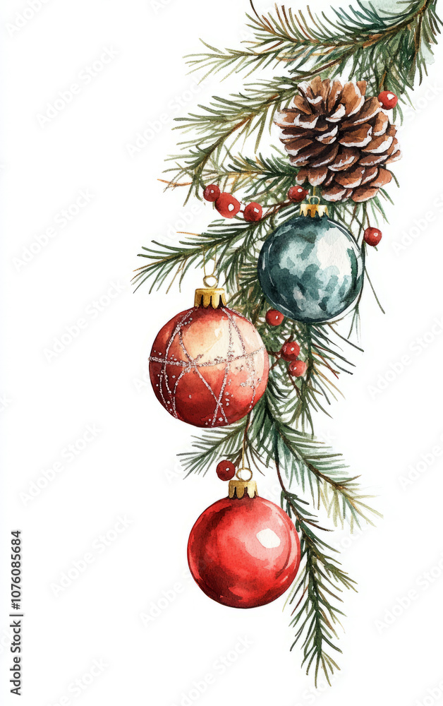 Naklejka premium watercolor, Christmas decoration, png style, empty white background