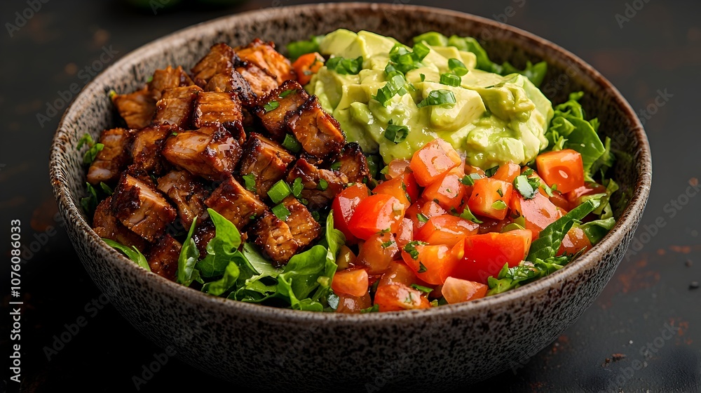 Vibrant vegan taco salad featuring a base of verdant mixed greens savory plant based meat juicy diced tomatoes and a rich creamy avocado dressing Vibrant vegan taco salad featuring a base of verdant mixed greens savory plant based meat juicy diced tomatoes and a rich creamy avocado dressing