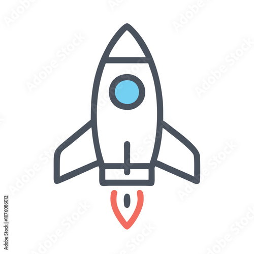 Rocket icon in black outline style, Vector illustration of a rocket with a simple black outline design, symbolizing space exploration, innovation, and startup concepts.
