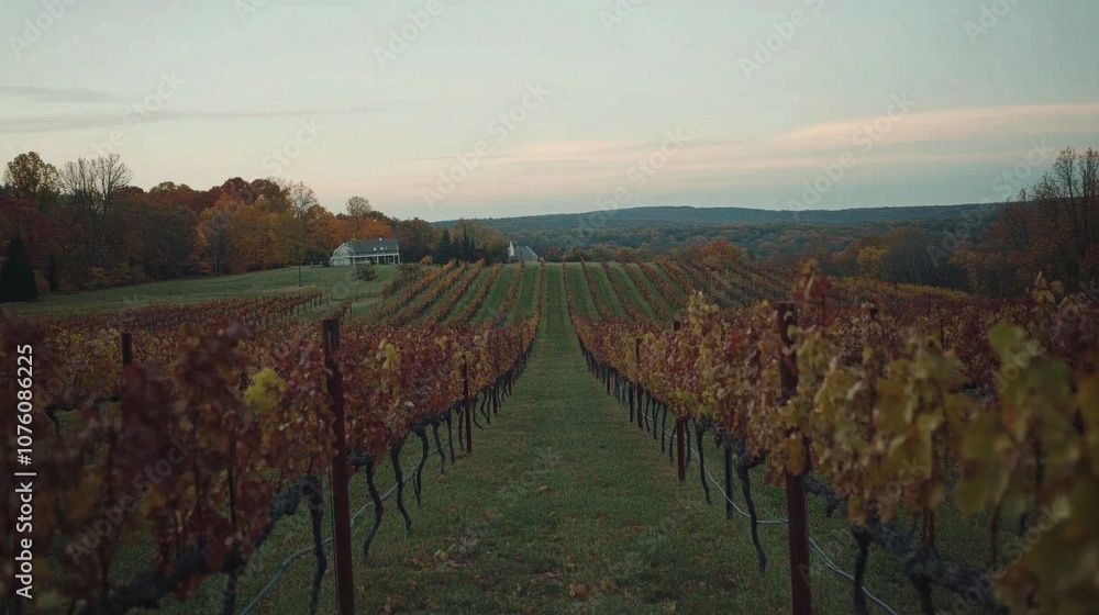 Naklejka premium Serene Vineyard Landscape in Autumn Colors