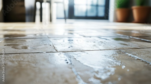 Wallpaper Mural High-quality texture of wet tile adhesive spread on cement, with focus on smooth, even application. Torontodigital.ca