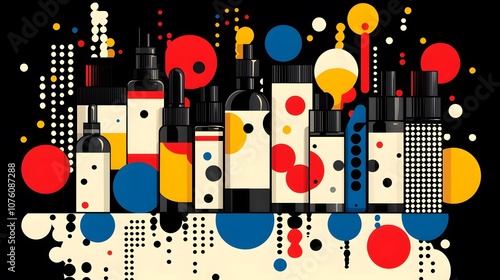 Colorful Bottles with Geometric Shapes and Patterns photo