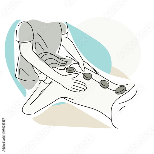 Thai Hot Stone Massage Spa Poses Minimal Drawing Vector 9