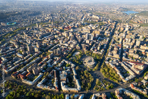 Obraz na płótnie Aerial view of central part of Yerevan on sunny morning. Armenia.
