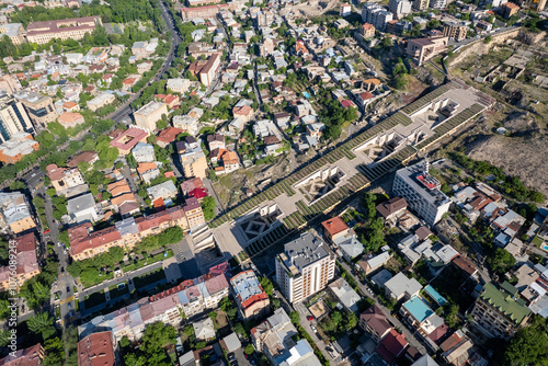 Aerial view of Cascade on sunny spring day. Yerevan, Armenia.