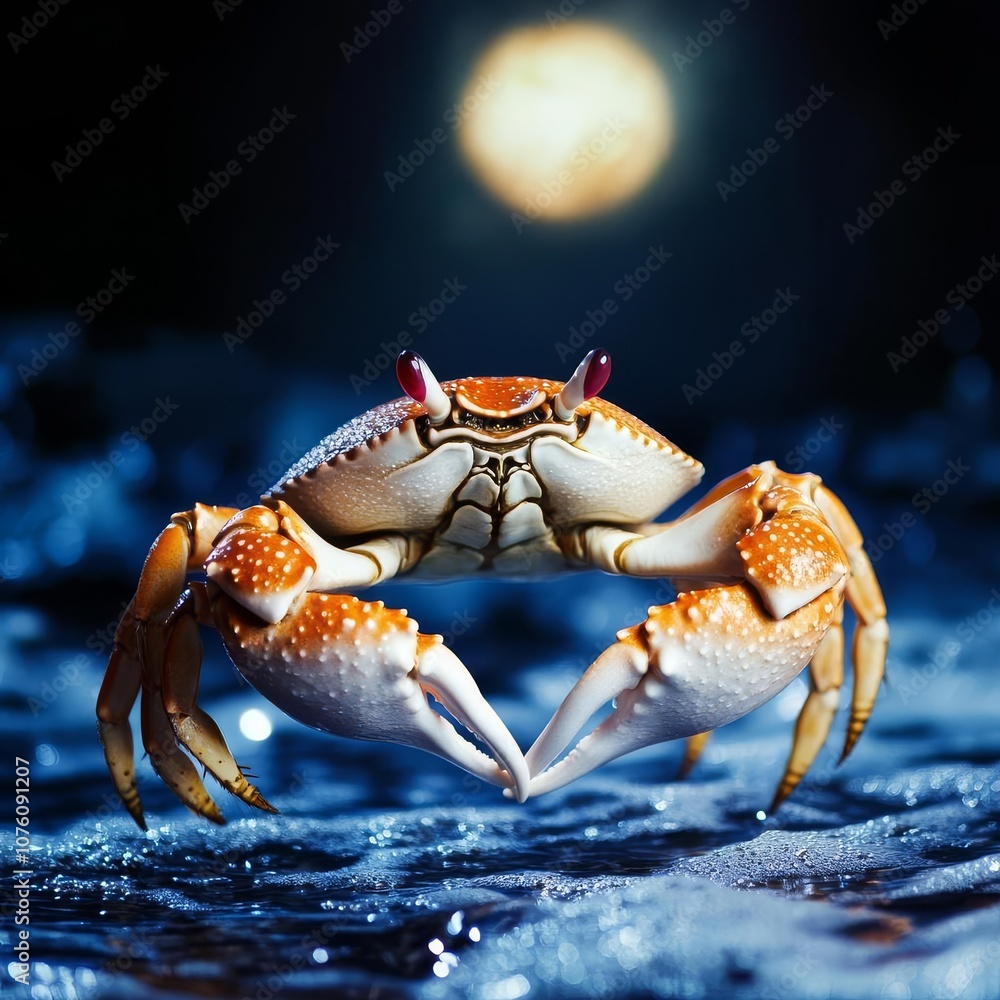 Cancer crab by moonlit ocean, symbol of protection Cancer crab by moonlit ocean, symbol of protection