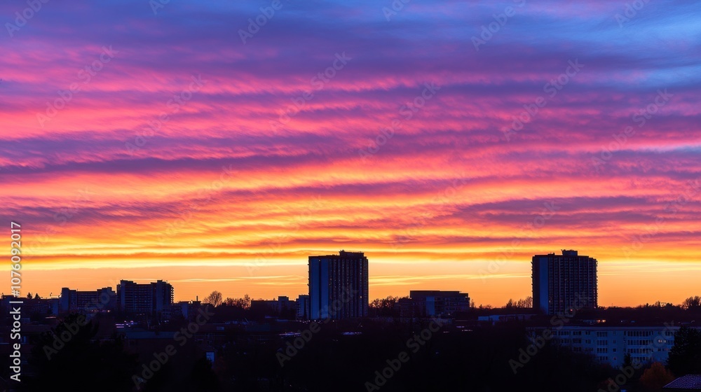 Vibrant Sunset Over Urban Skyline Vibrant Sunset Over Urban Skyline