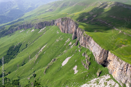 Birds eye view of Mount Dimats on a spring day. Haghartsin, Tavush Province, Armenia. photo