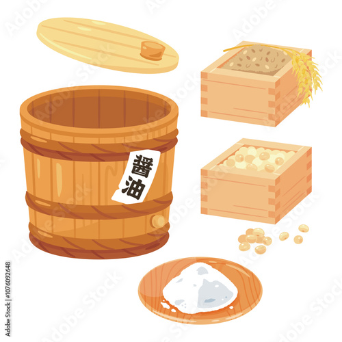 醤油樽と醤油の材料