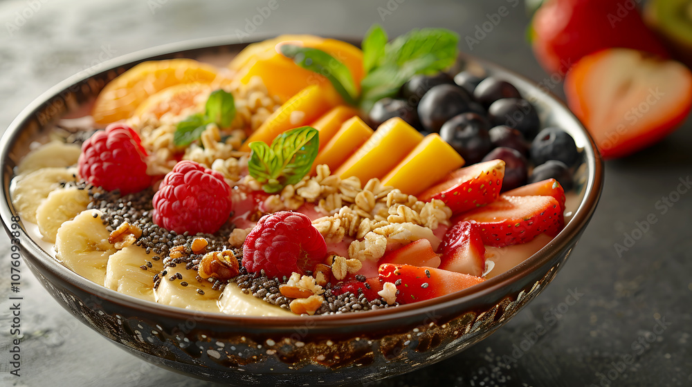 Fresh Fruit Smoothie Bowl with Nuts and Seeds Fresh Fruit Smoothie Bowl with Nuts and Seeds