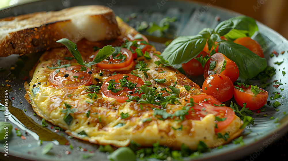 Fresh Herb Omelette with Tomatoes and Cheese on Toast Fresh Herb Omelette with Tomatoes and Cheese on Toast