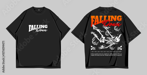Design oversize streetwear falling down mockup t-shirt front and back color black