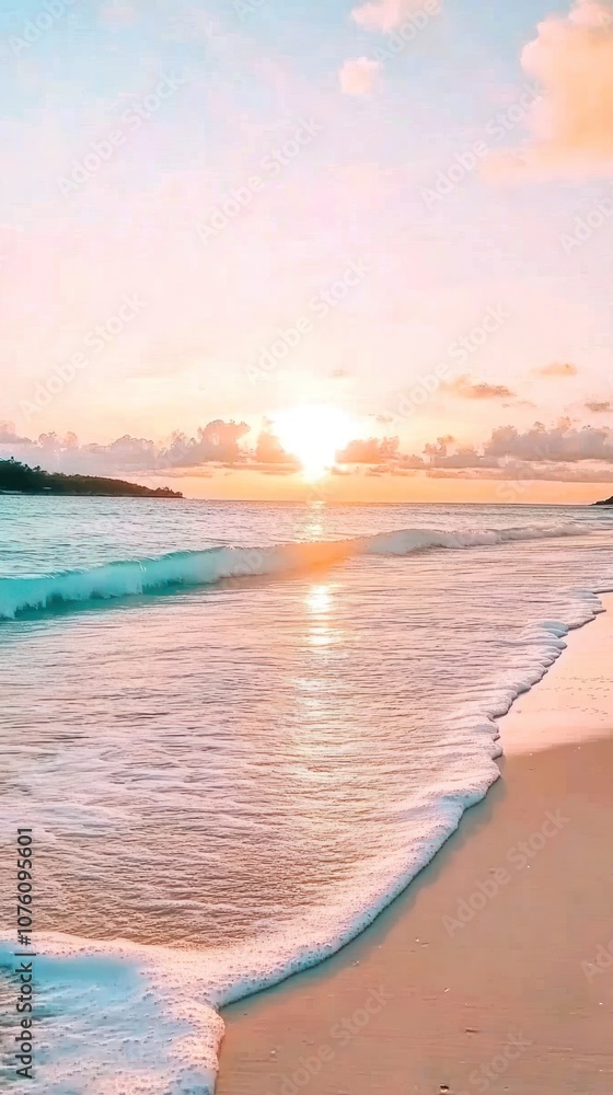 A serene beach at sunset, with gentle waves lapping at the shore. A serene beach at sunset, with gentle waves lapping at the shore.