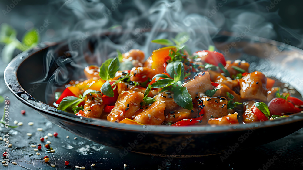 Colorful Chicken Stir Fry with Vegetables in Wok Colorful Chicken Stir Fry with Vegetables in Wok