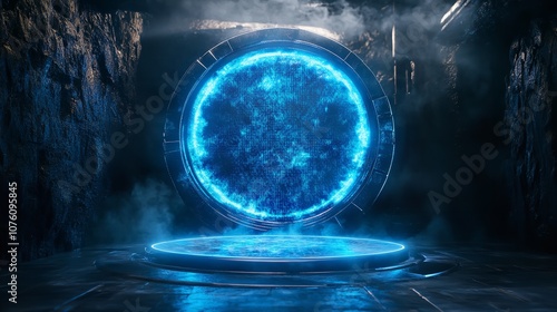 Blue Hologram Portal. Magic Fantasy Portal. Magic Circle