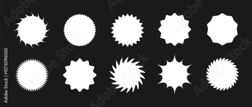 Starburst price. Set of Discount icons. Promotion tags collection. White Vector illustration on black background.