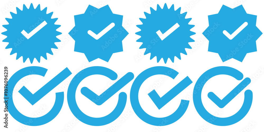 Verified badge icon tick symbol vector approved check mark icon. Blue green checkmark icons - Certificate badge Quality certify icon Verified badge icon tick symbol vector approved check mark icon. Blue green checkmark icons - Certificate badge Quality certify icon