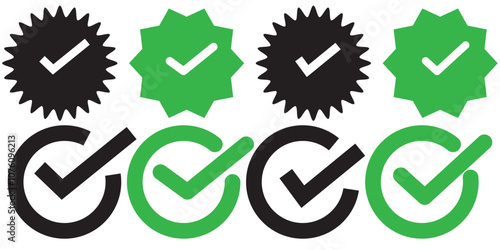 Green check mark icon. Check mark vector icon. Checkmark Illustration. Vector symbols set ,green checkmark isolated on white background. Correct vote choise isolated symbol