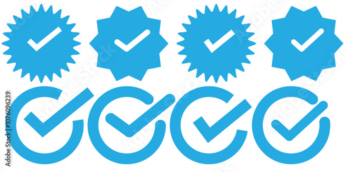 Verified badge icon tick symbol vector approved check mark icon. Blue green checkmark icons - Certificate badge Quality certify icon