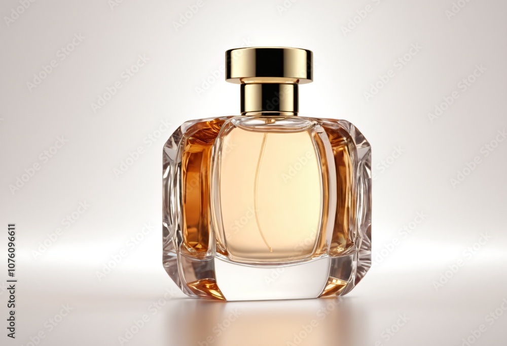 3D render of a transparent perfume bottle with a metal cap, isolated on a white background. Ai generated images 3D render of a transparent perfume bottle with a metal cap, isolated on a white background. Ai generated images