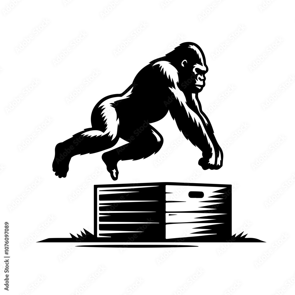 Fototapeta premium Gorilla doing box jumps Vector Logo