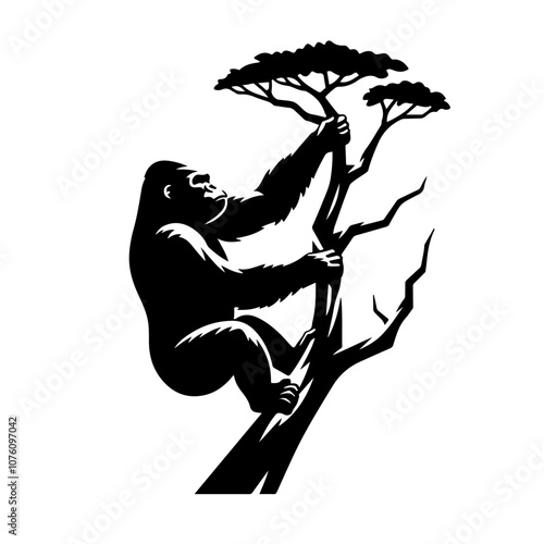 Gorilla climbing a tree silhouette Vector Logo