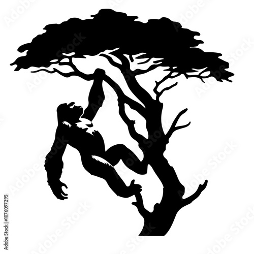 Gorilla hanging from tree branch Vector Logo