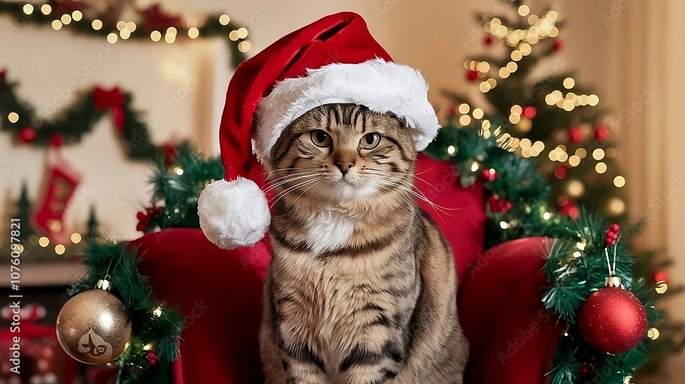cat santa claus with christmas tree cat santa claus with christmas tree