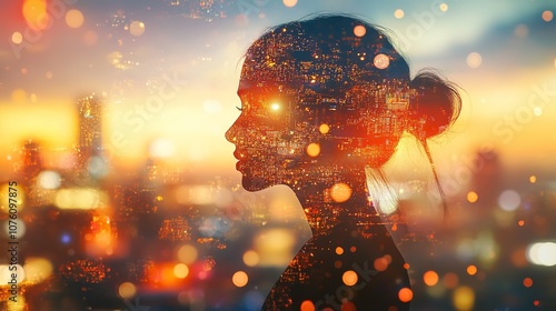 Double Exposure Image Blending a Woman's Silhouette With
