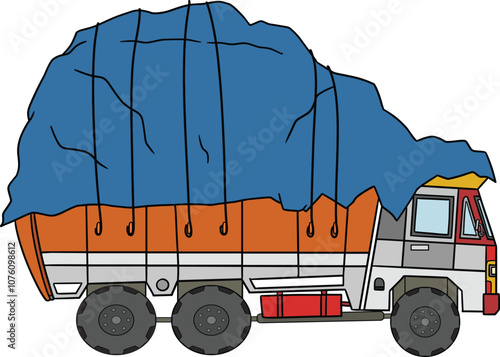 Indian Transport Truck carrying a full load. Indian transport service, carrier truck.