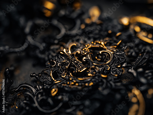 Macro of vintage brooch with intricate design photo