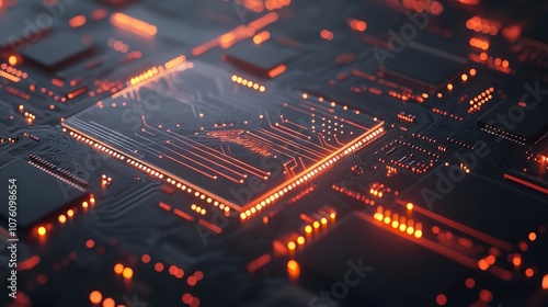 Futuristic Printed Circuit Board with Electronic Chip