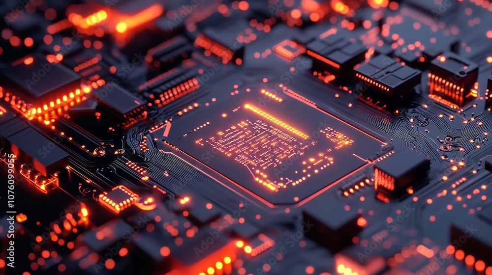 Futuristic Printed Circuit Board with Electronic Chip Futuristic Printed Circuit Board with Electronic Chip