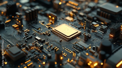 Futuristic Printed Circuit Board with Electronic Chip