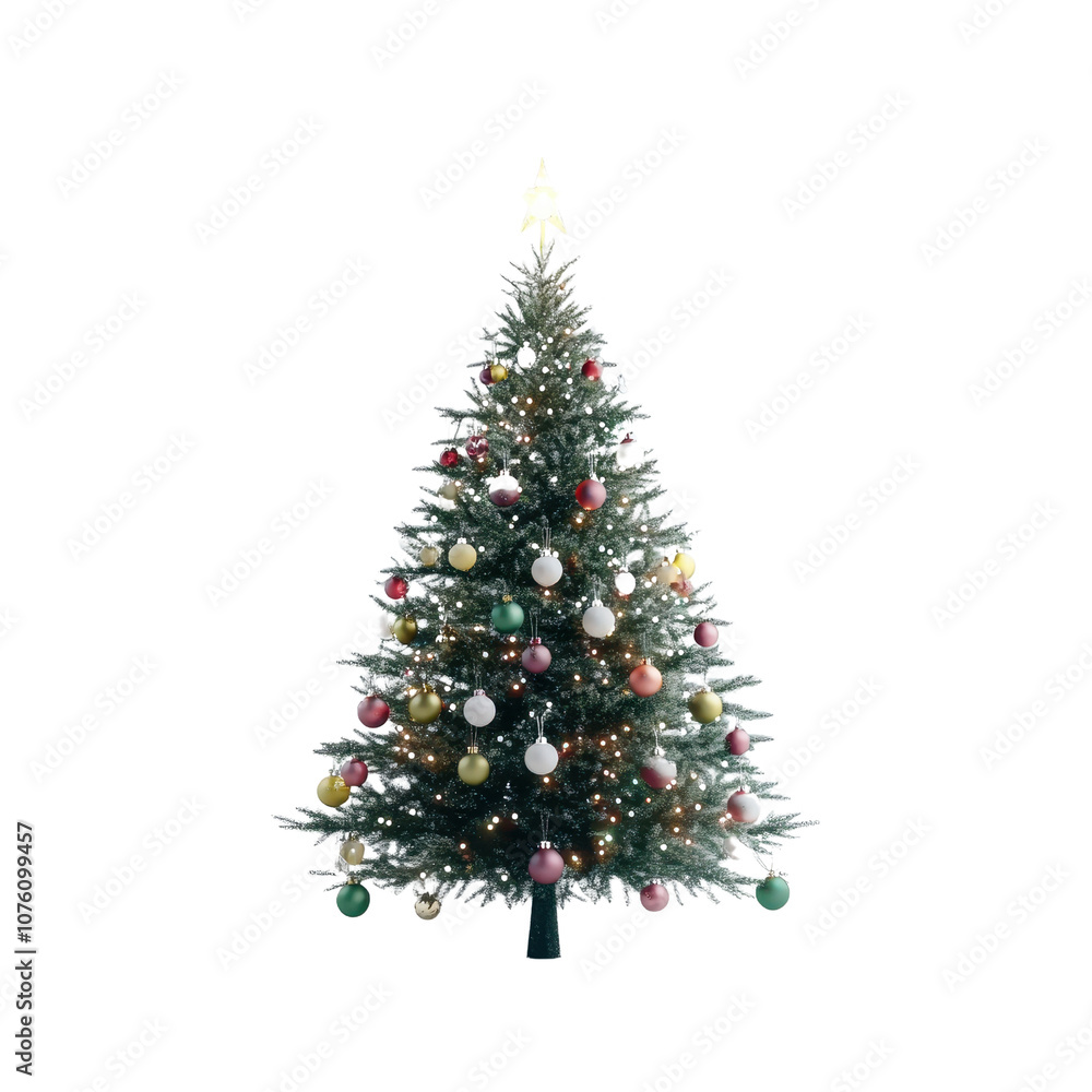 Fototapeta premium Decorated Christmas Tree with Ornaments on White Background