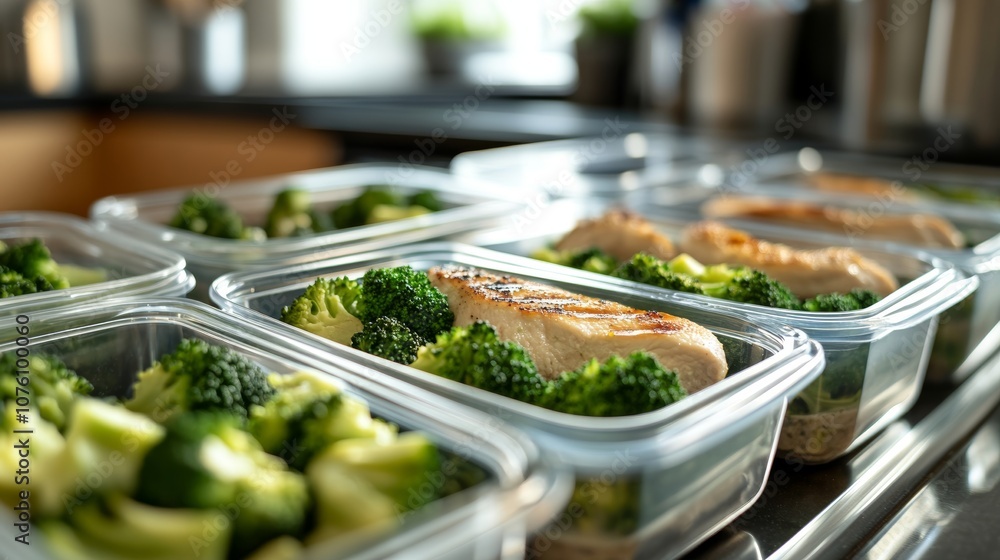 Healthy keto meal prep grilled chicken, steamed broccoli, and avocado in a modern kitchen setting Healthy keto meal prep grilled chicken, steamed broccoli, and avocado in a modern kitchen setting