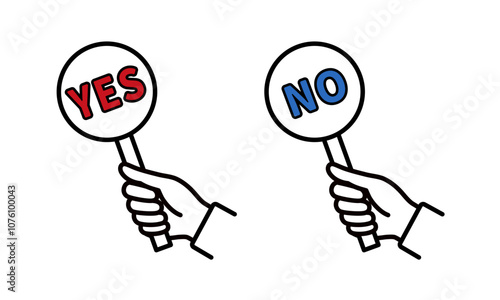 yes no の札を持つ手のイラスト