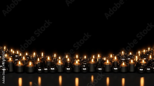 A serene arrangement of glowing candles against a dark background, creating a tranquil ambiance.