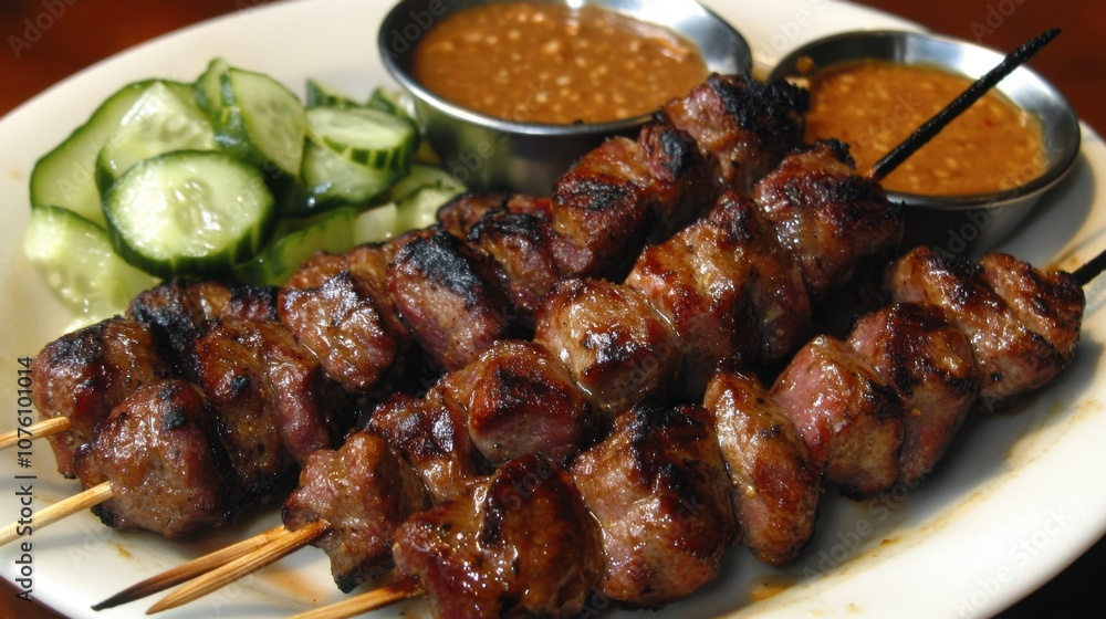 Delicious Grilled Meat Skewers with Side Dishes Delicious Grilled Meat Skewers with Side Dishes