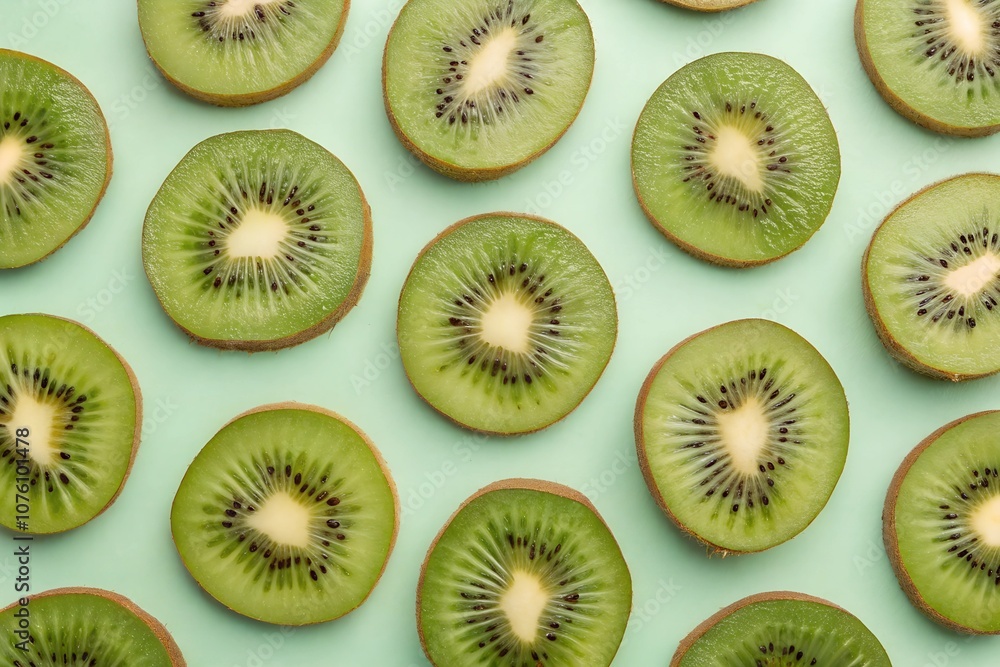 Fototapeta premium Fresh kiwi pattern on isolated green pastel background