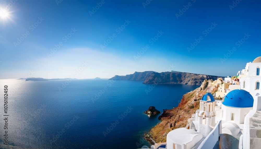Fototapeta premium Santorini Serenity: Exploring the Iconic White Buildings of Oia Village