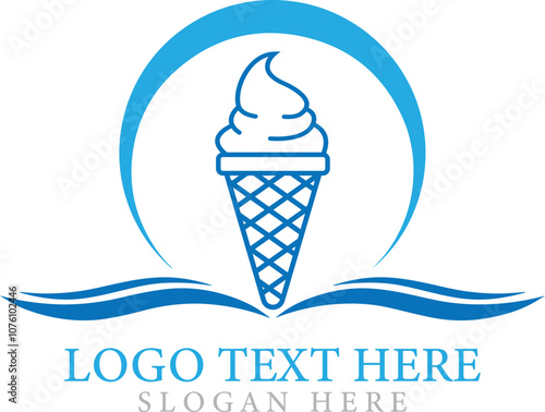 Minimal retro vintage style ice cream cone logo icon design with line art vector.