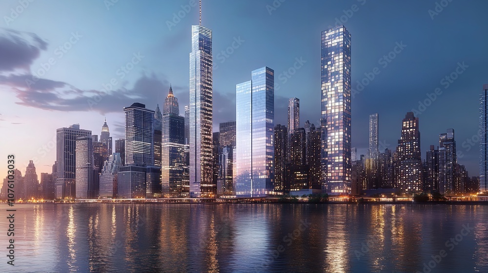 Fototapeta premium New York City Manhattan Midtown Buildings Skyline Night