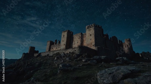 Ancient castle illuminated at night