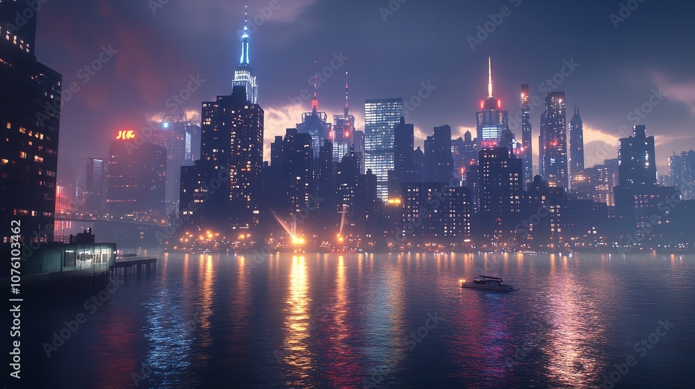 Fototapeta premium New York City Manhattan Midtown Buildings Skyline Night