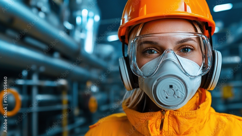 A Worker in Protective Gear Examines Equipment in an Industrial Facility, Emphasizing Safety Measures and Attention to Detail During Operations A Worker in Protective Gear Examines Equipment in an Industrial Facility, Emphasizing Safety Measures and Attention to Detail During Operations