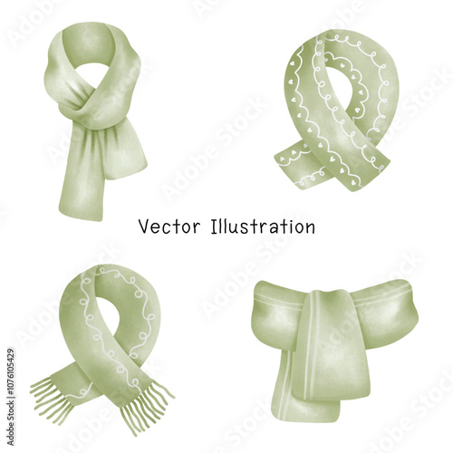 Green scarf on isolated white background, watercolor illustration.